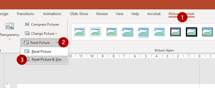 Screen capture of PowerPoint - Reset Picture & Size
